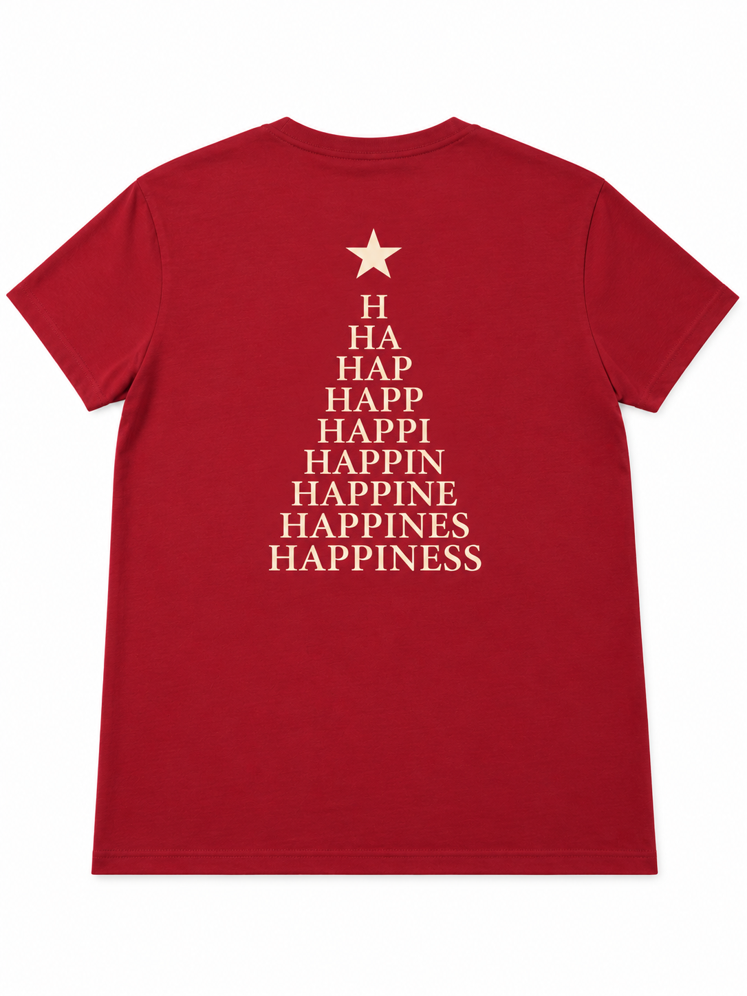 Espalda de la camiseta burdeos con árbol de Navidad tipográfico de magia amplificadora