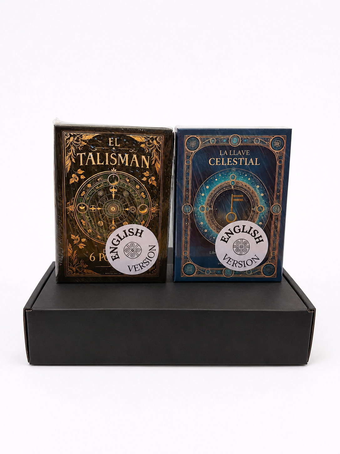 Libro La Llave Celestial con sus 3 talismanes de madera de nogal y arce