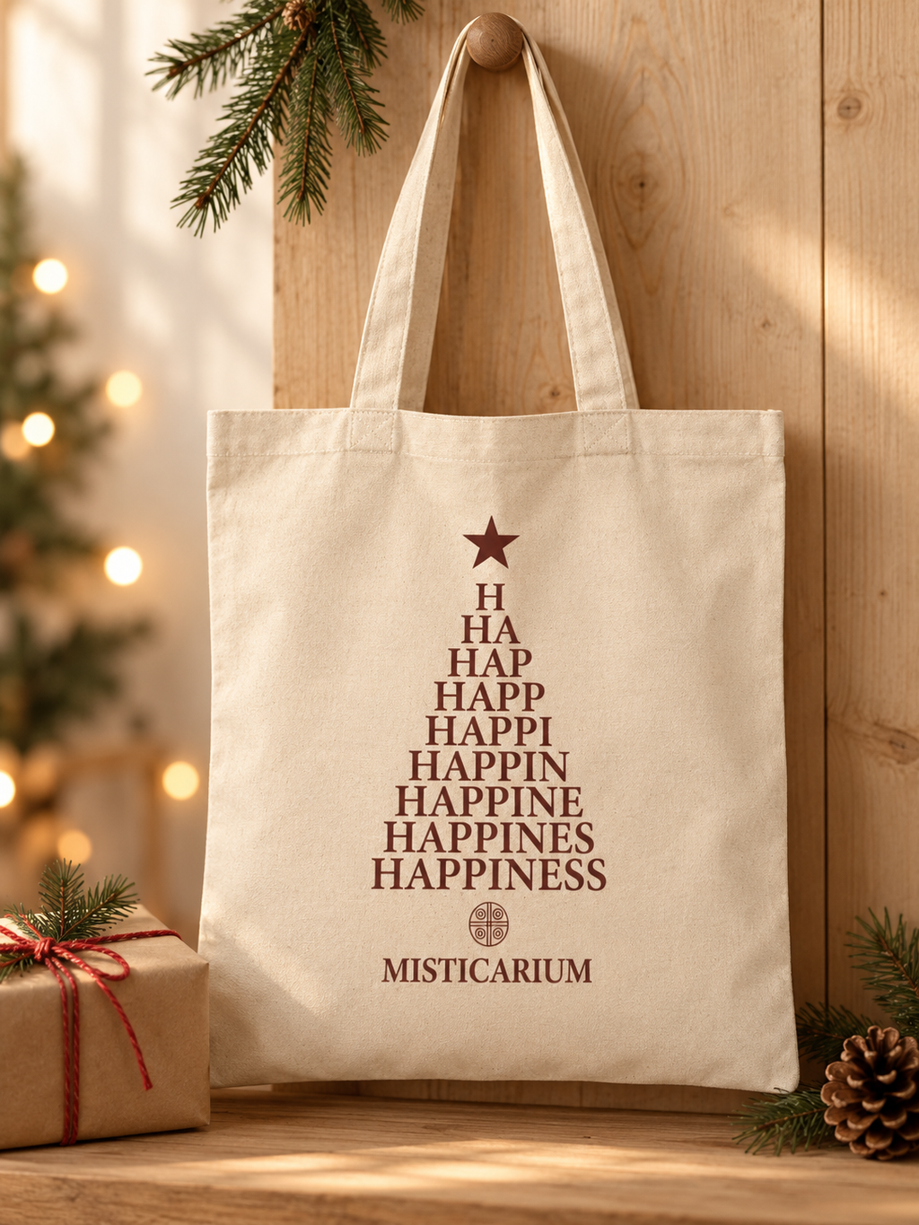 Bolsa de tela HAPPINESS como regalo de Navidad