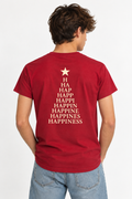 Camiseta HAPPINESS: palabra construida letra a letra en forma de árbol de Navidad con estrella