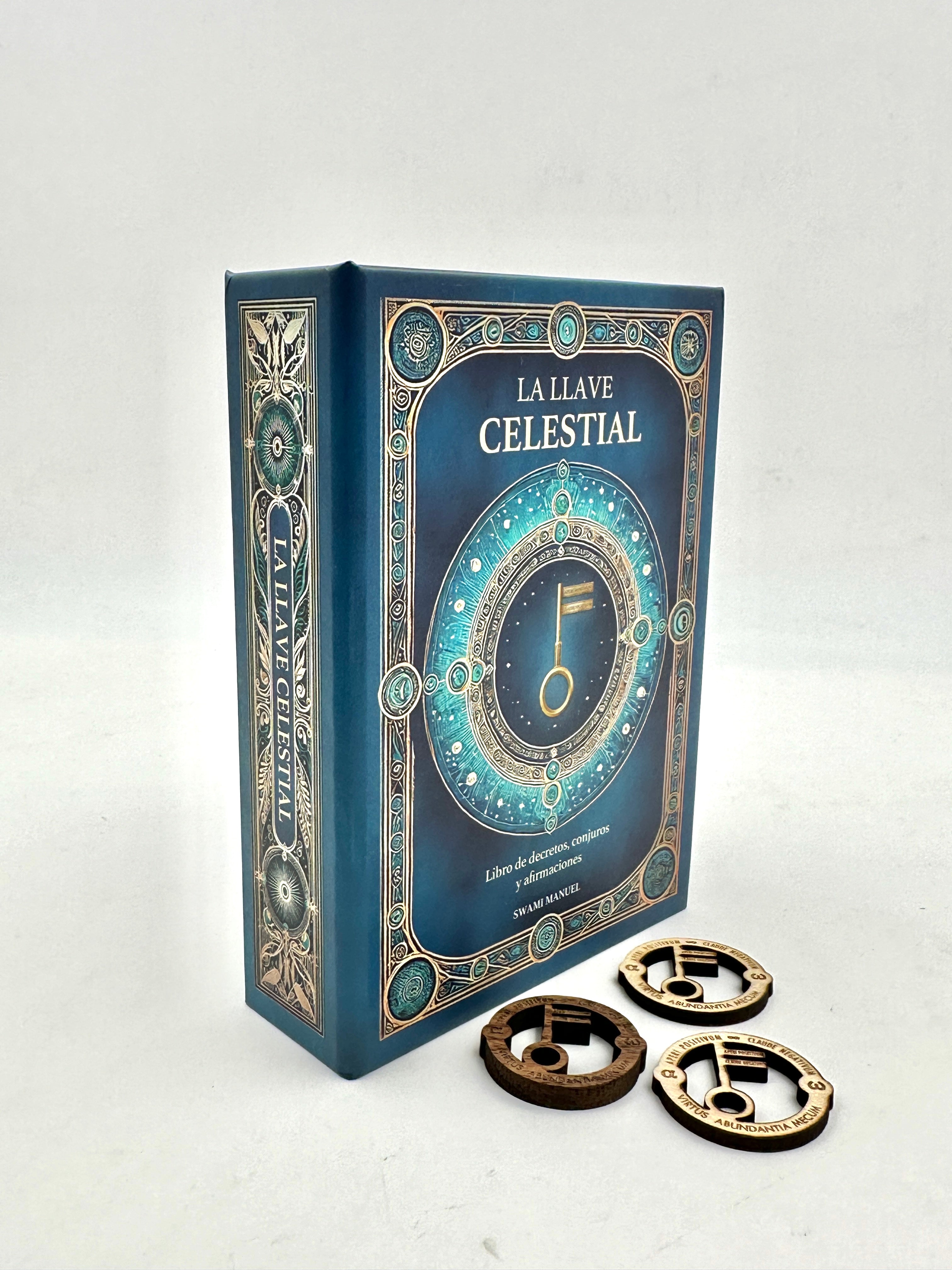 BOOK - THE CELESTIAL KEY + 3 WOODEN TALISMANS