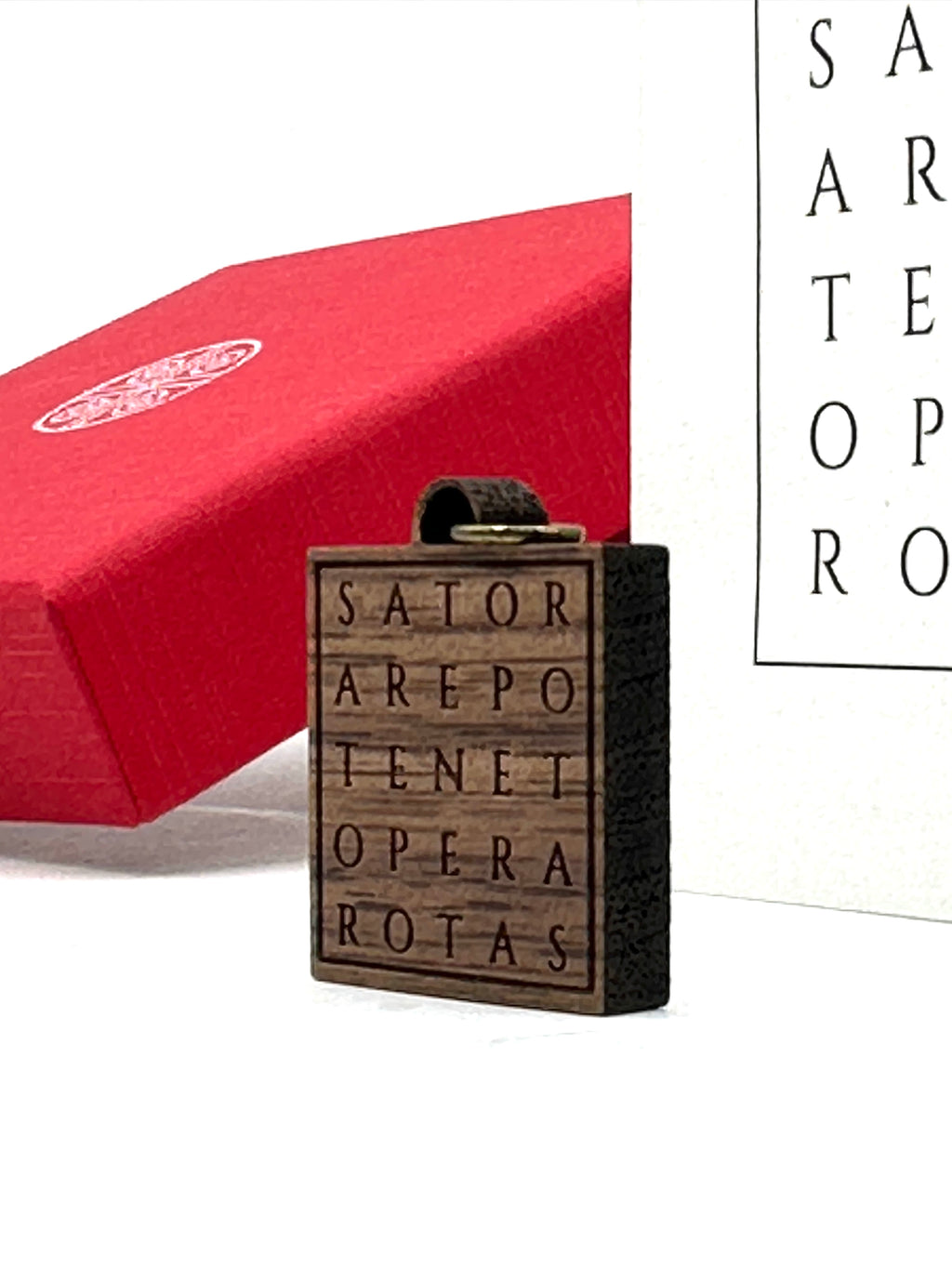 SATOR TALISMAN IN SOLID WALNUT WOOD.