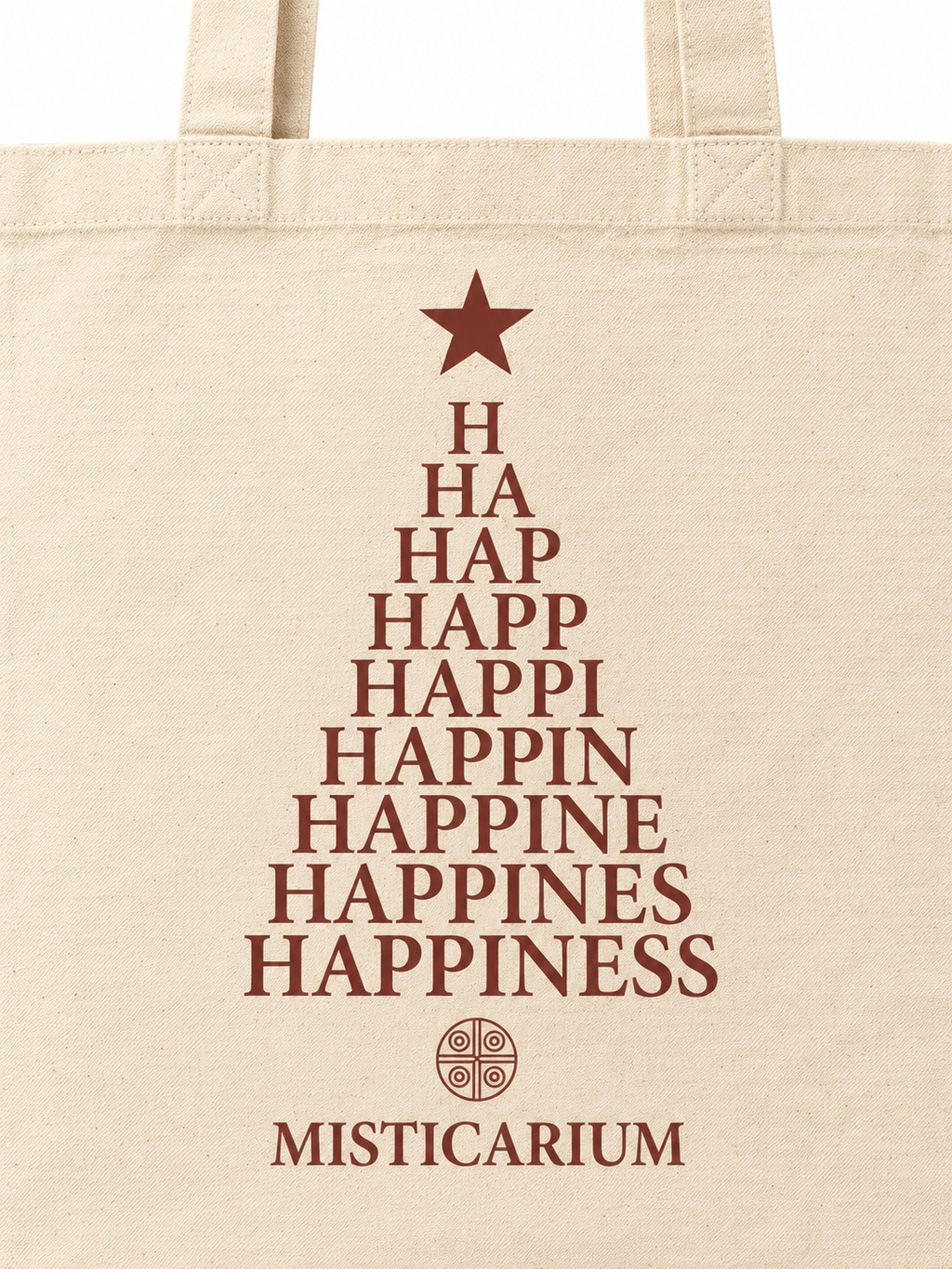 Detalle del estampado HAPPINESS en forma de árbol de Navidad