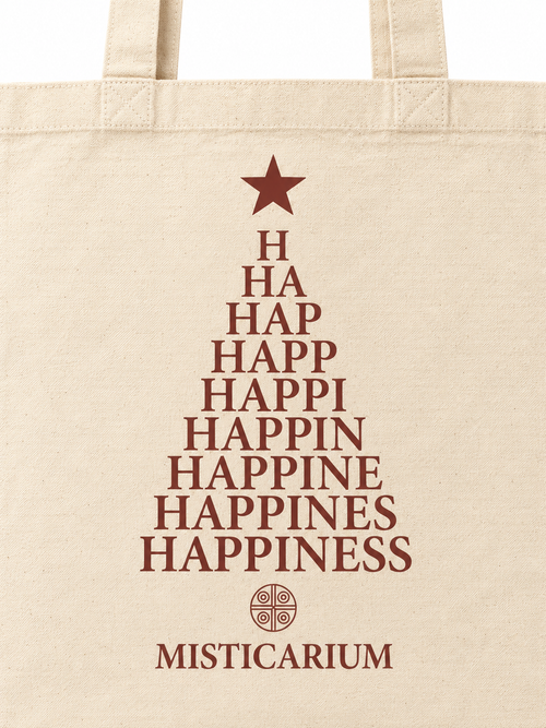 Detalle del estampado HAPPINESS en forma de árbol de Navidad