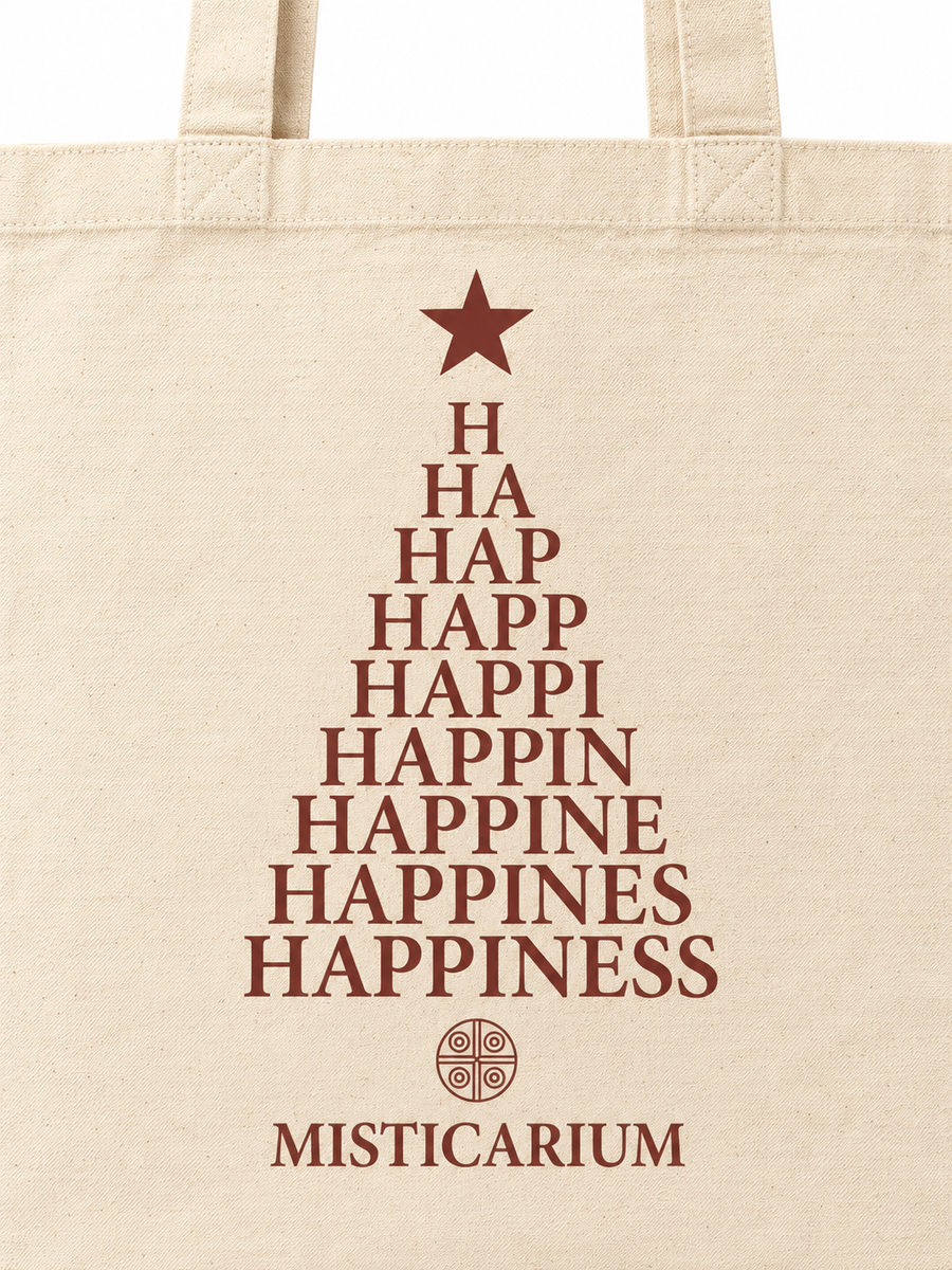 Detalle del estampado HAPPINESS en forma de árbol de Navidad