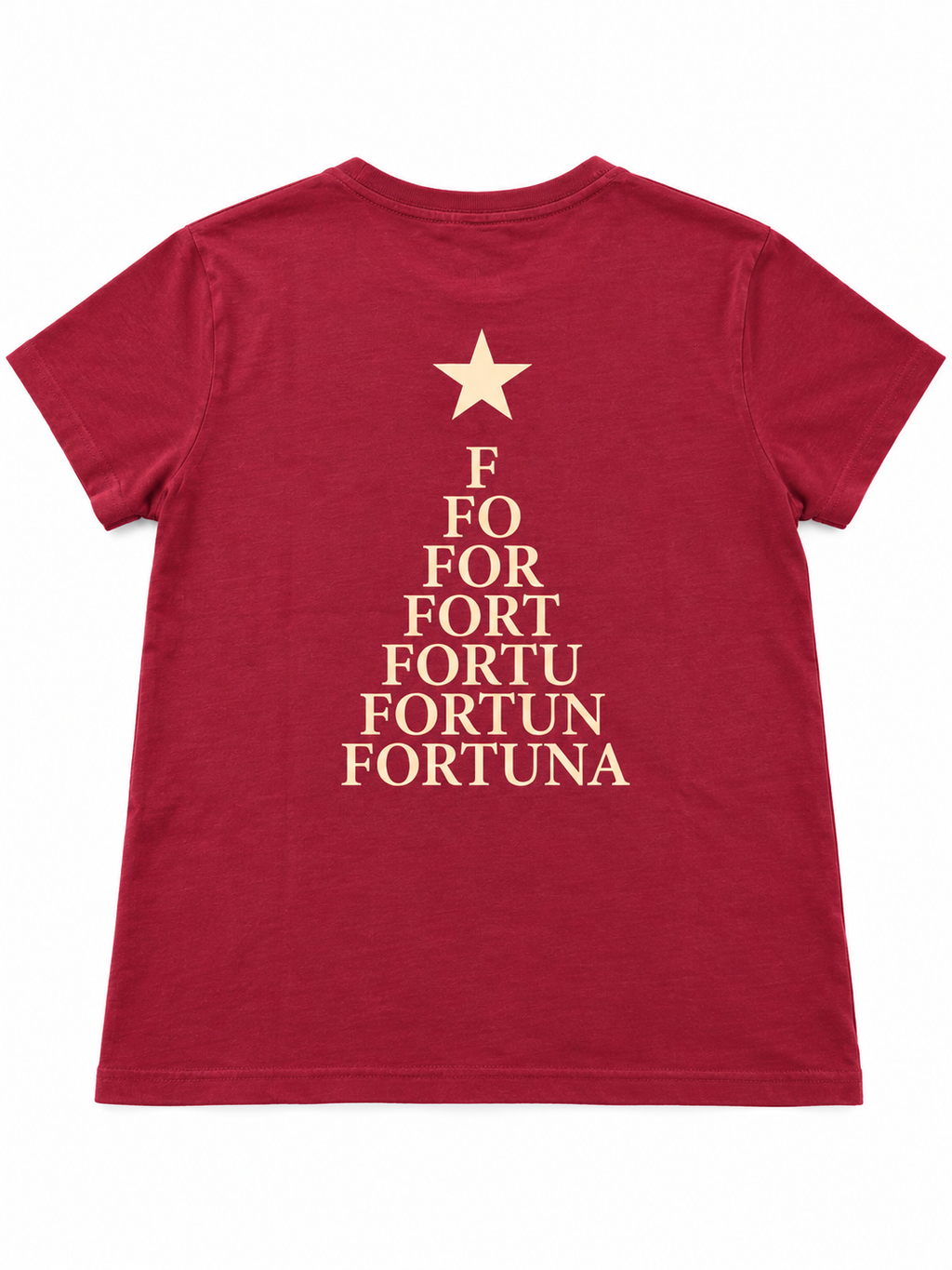 Camiseta burdeos con estampado de estrella y pirámide de letras en la espalda