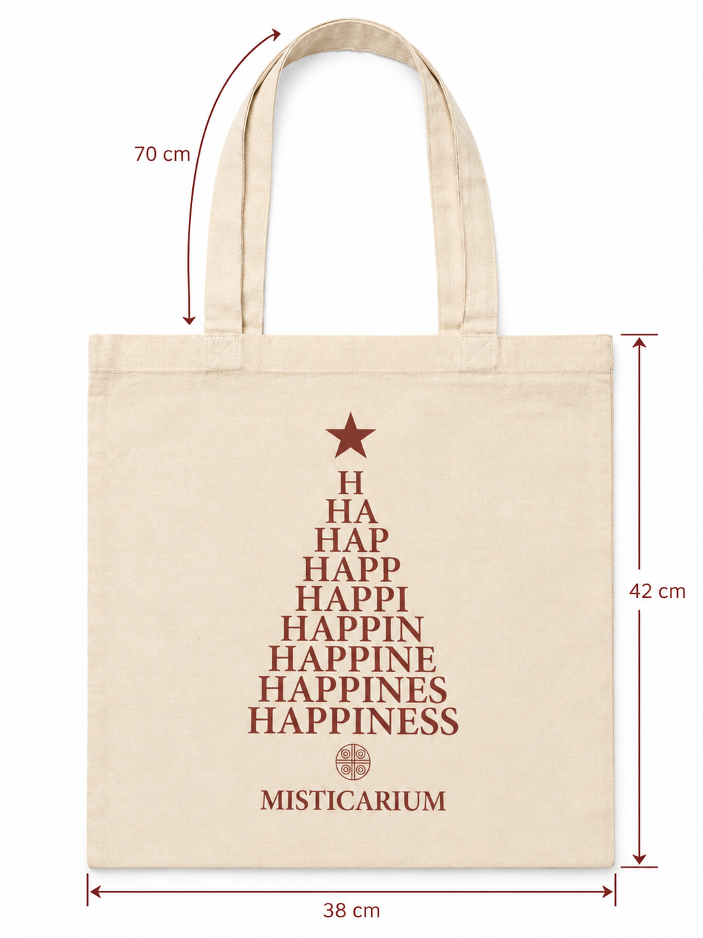 Medidas de la bolsa de tela: 38 x 42 cm, asas de 70 cm