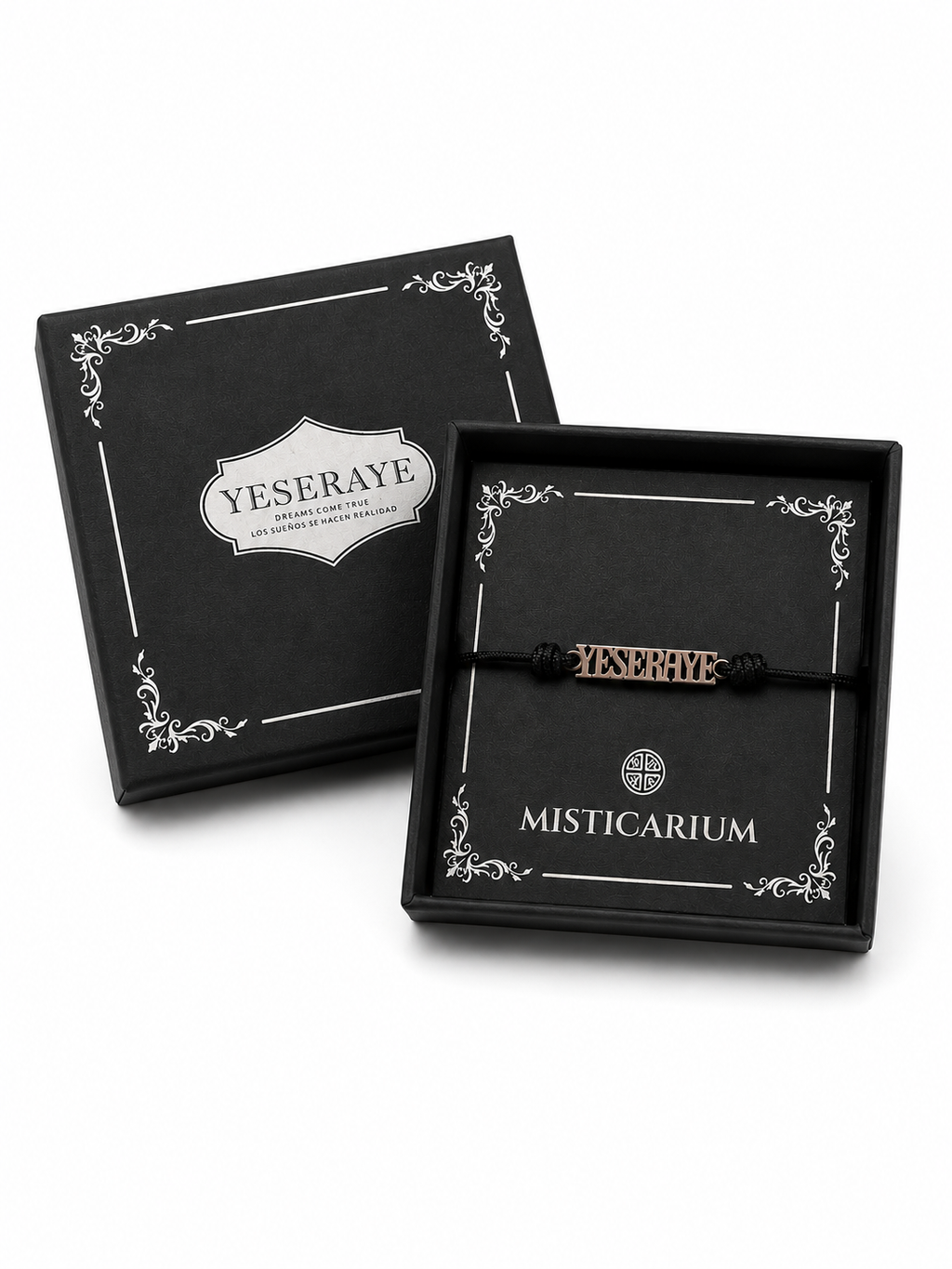 Caja de presentación Misticarium con la pulsera YESERAYE de plata de ley 925 lista para regalar.