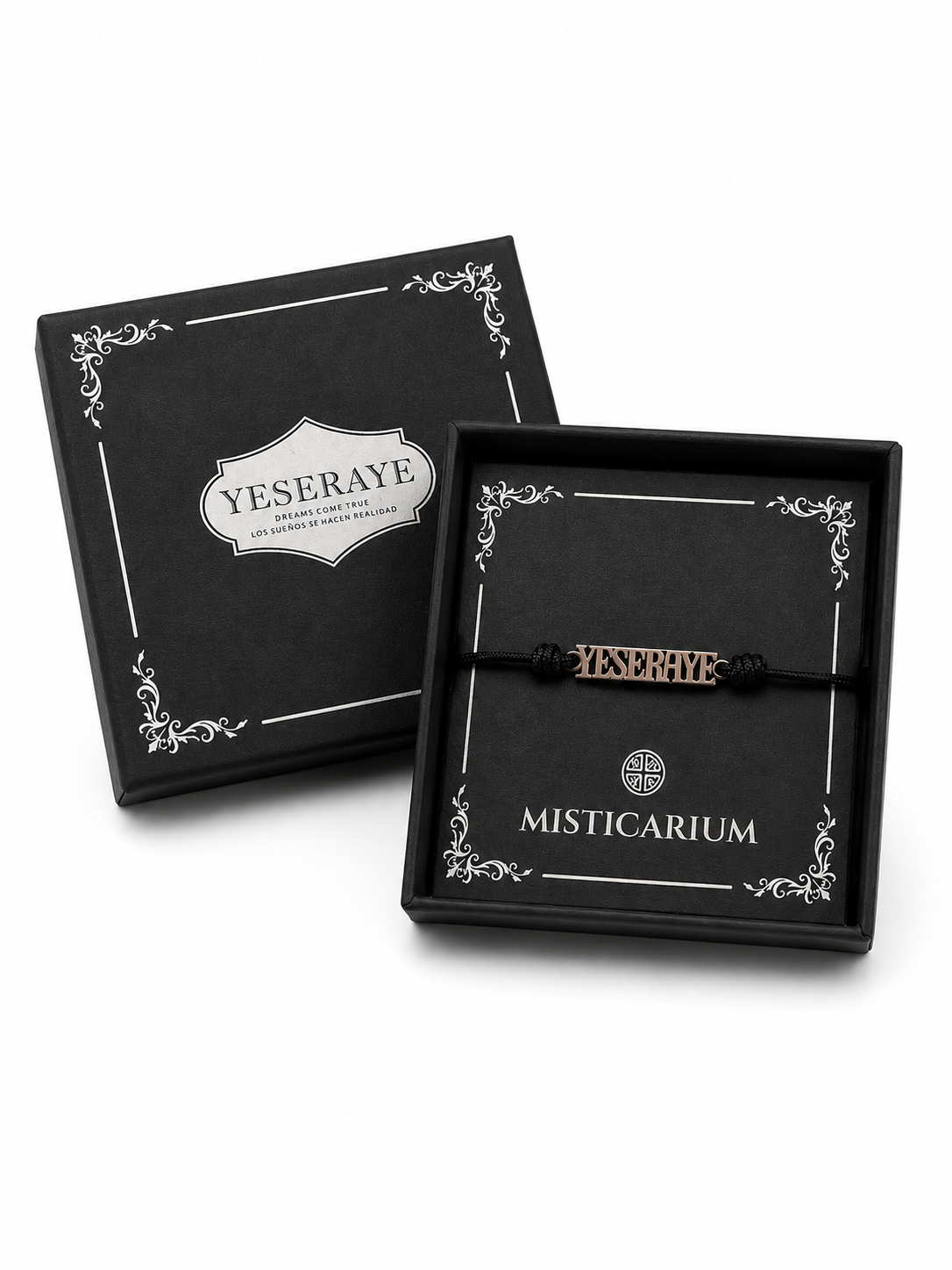 Caja de presentación Misticarium con la pulsera YESERAYE de plata de ley 925 lista para regalar.