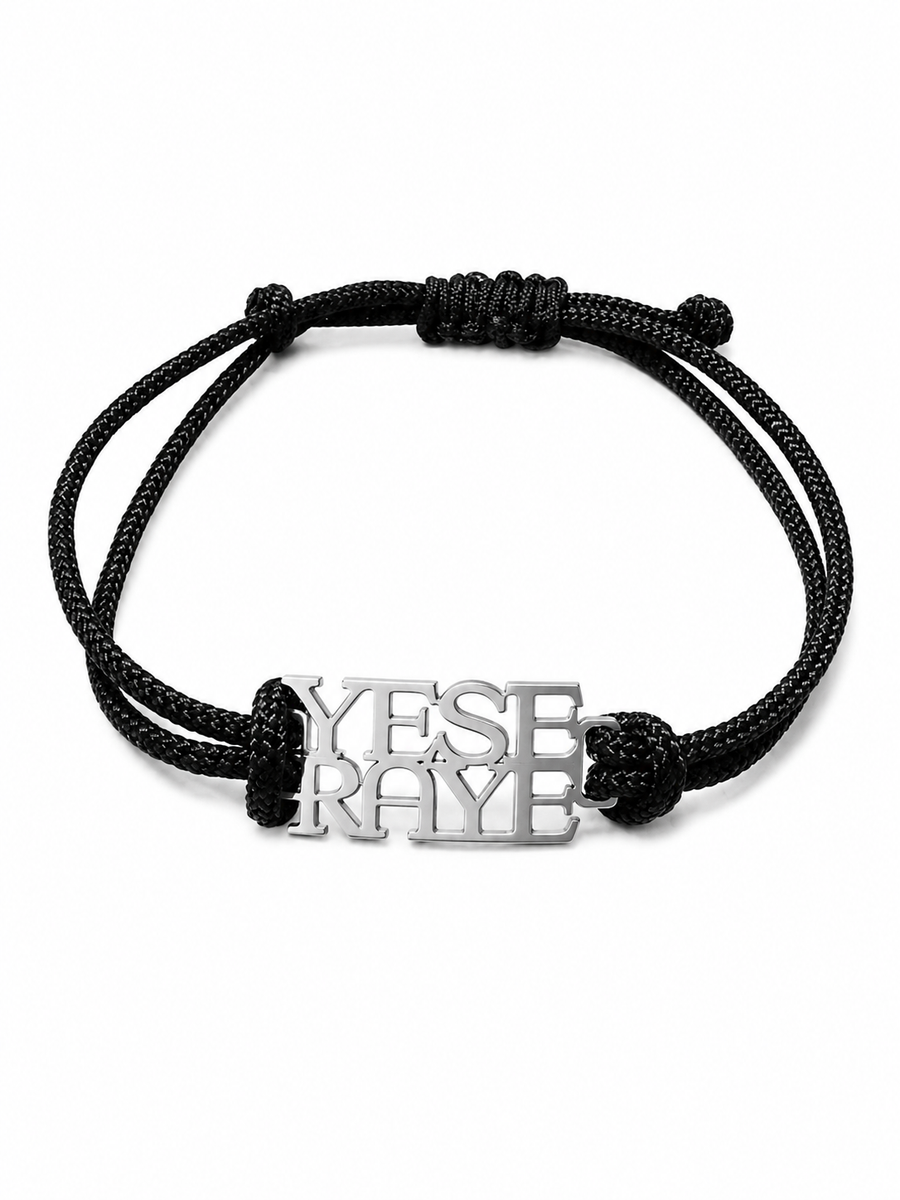 Pulsera YESERAYE de plata 925 con placa calada de dos líneas y cordón negro ajustable de 2 mm