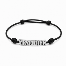Pulsera YESERAYE de plata de ley 925 con cordón negro ajustable sobre fondo blanco.