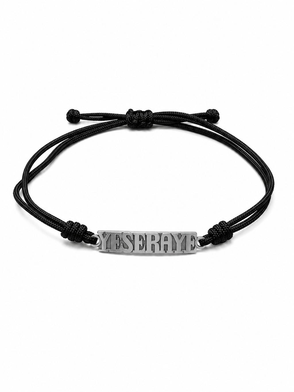 Pulsera YESERAYE de plata 925 con placa alargada de una línea y cordón negro ajustable de 1,5 mm