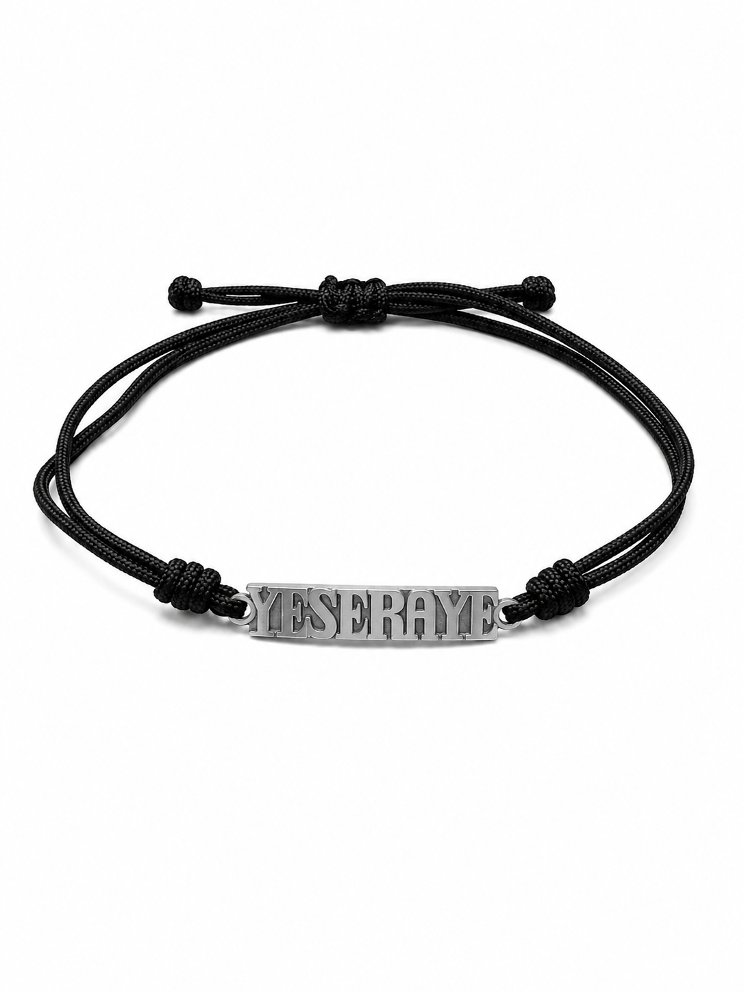 Pulsera YESERAYE de plata 925 con placa alargada de una línea y cordón negro ajustable de 1,5 mm
